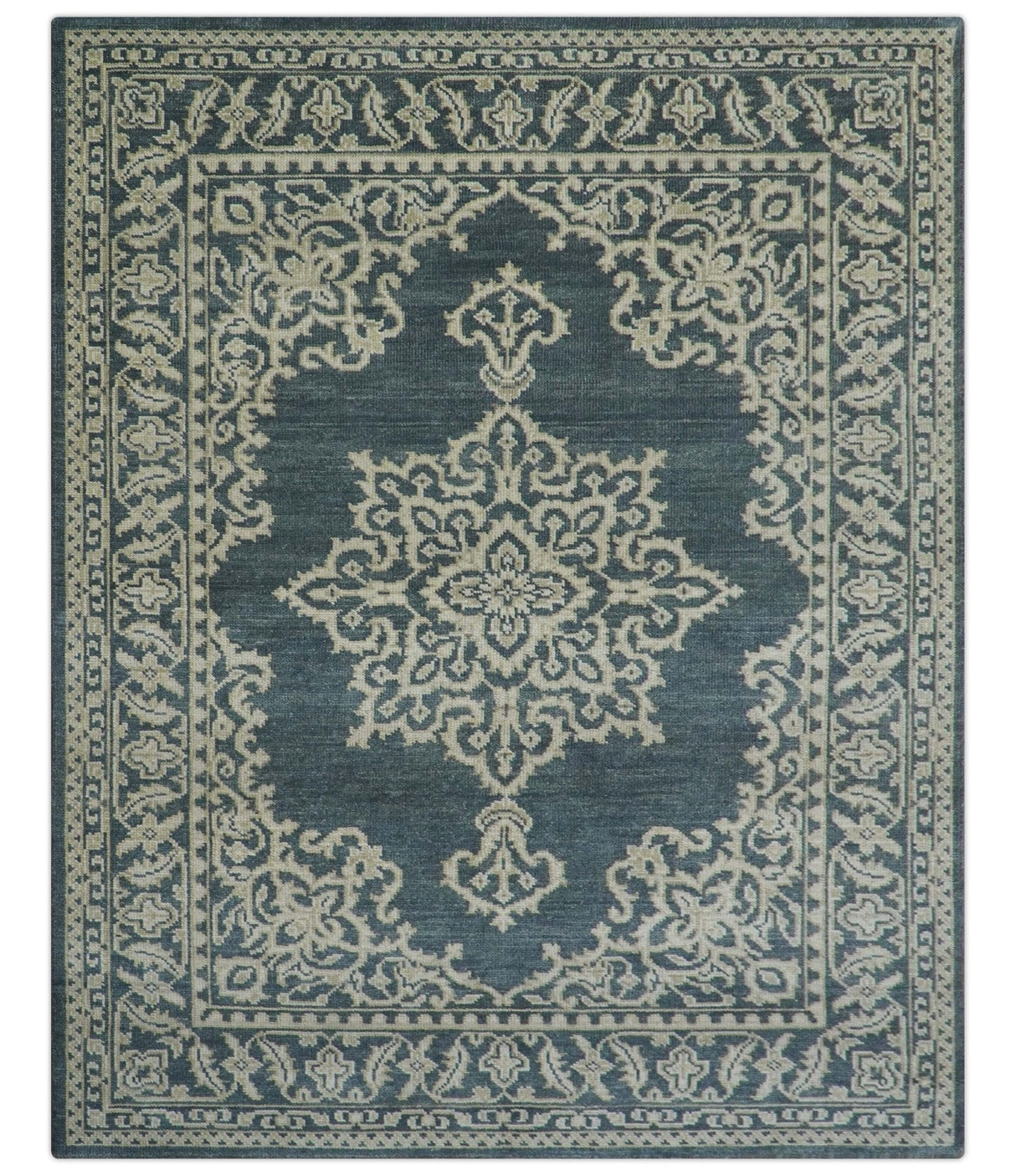 Idris Custom Made Turkish Design Gray And Ivory Hand Knotted Wool Rug