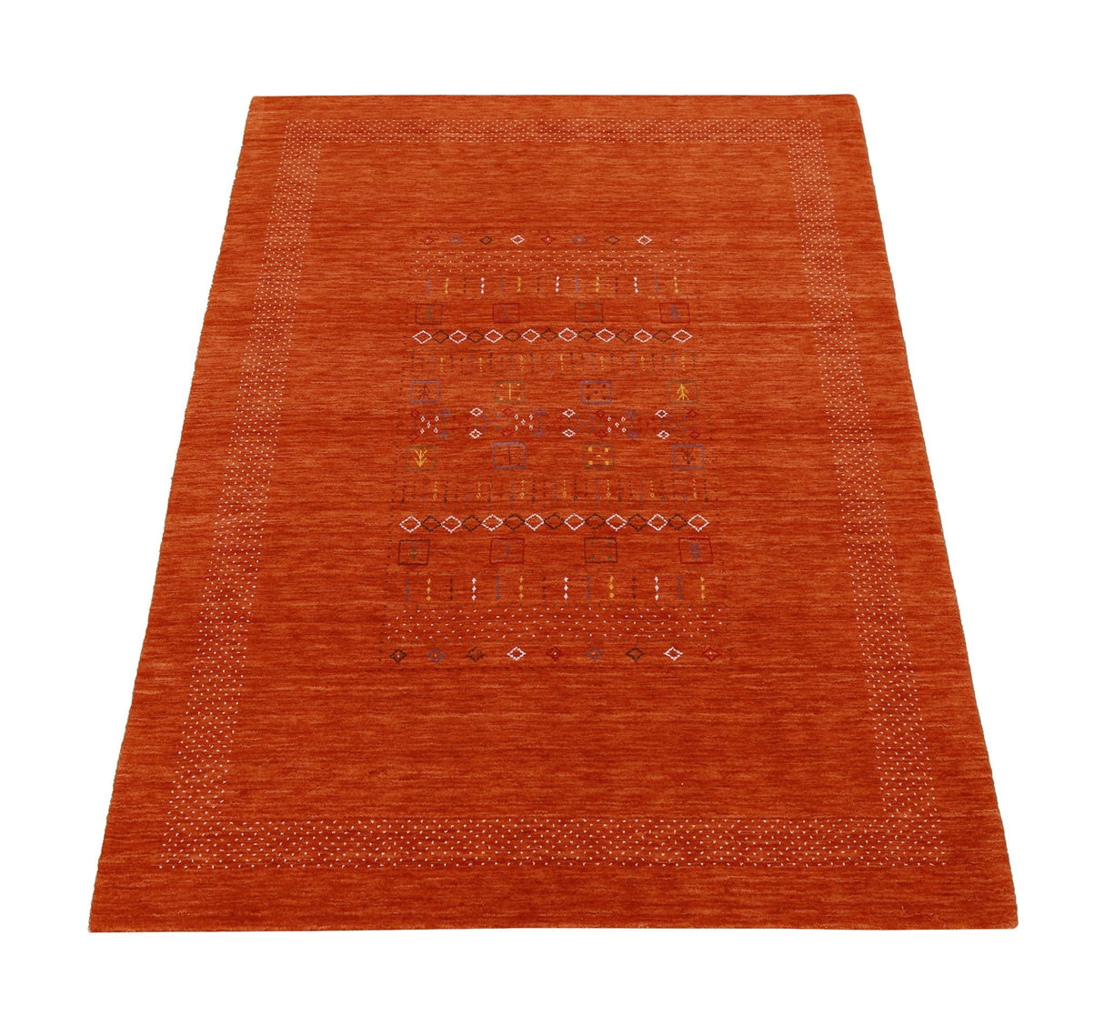 In Stock Orange Contemporary Center Pattern Hand Loomed Wool Rug