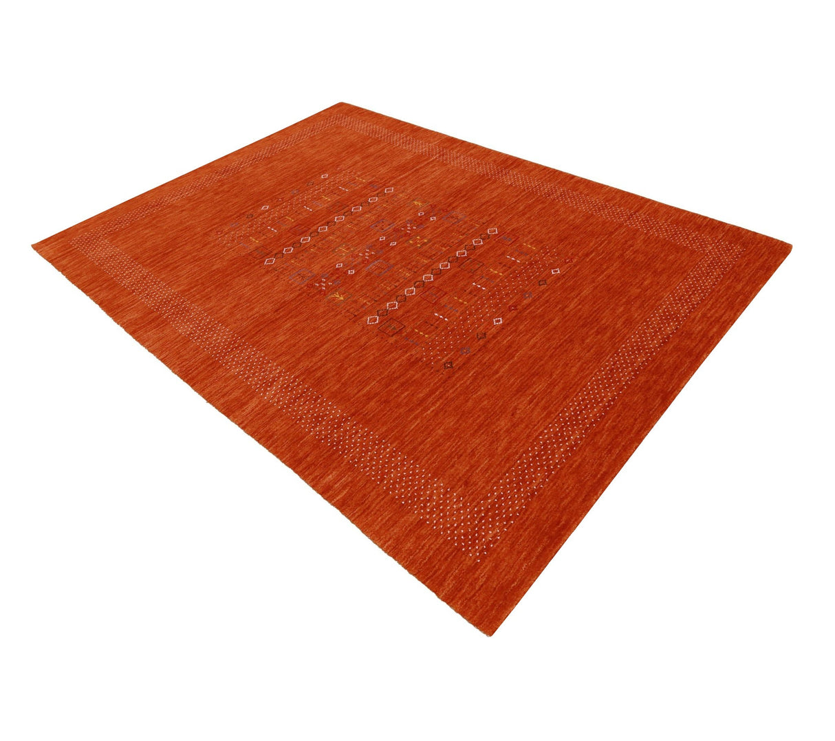 In Stock Orange Contemporary Center Pattern Hand Loomed Wool Rug