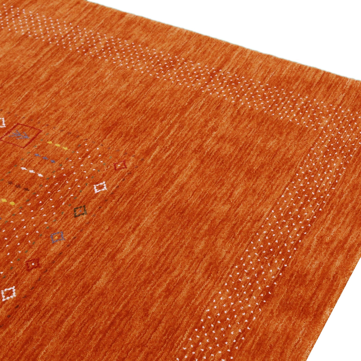 In Stock Orange Contemporary Center Pattern Hand Loomed Wool Rug
