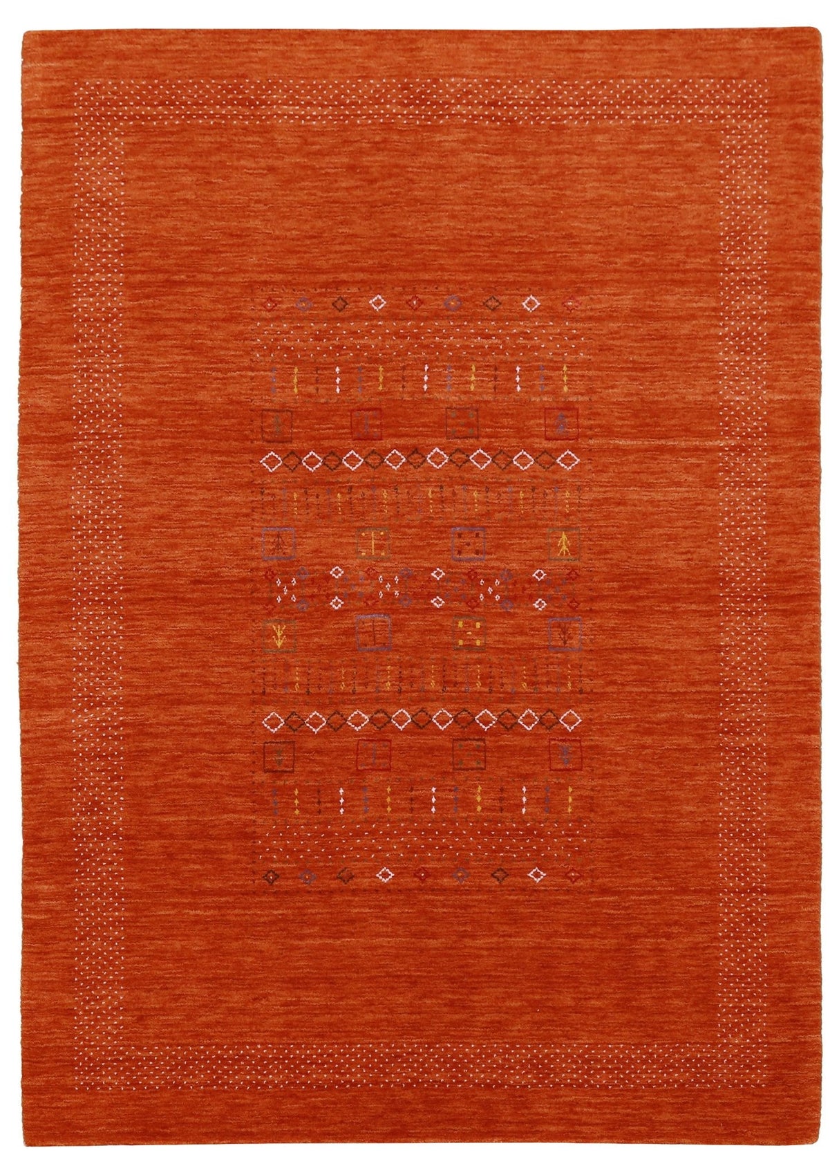 In Stock Orange Contemporary Center Pattern Hand Loomed Wool Rug