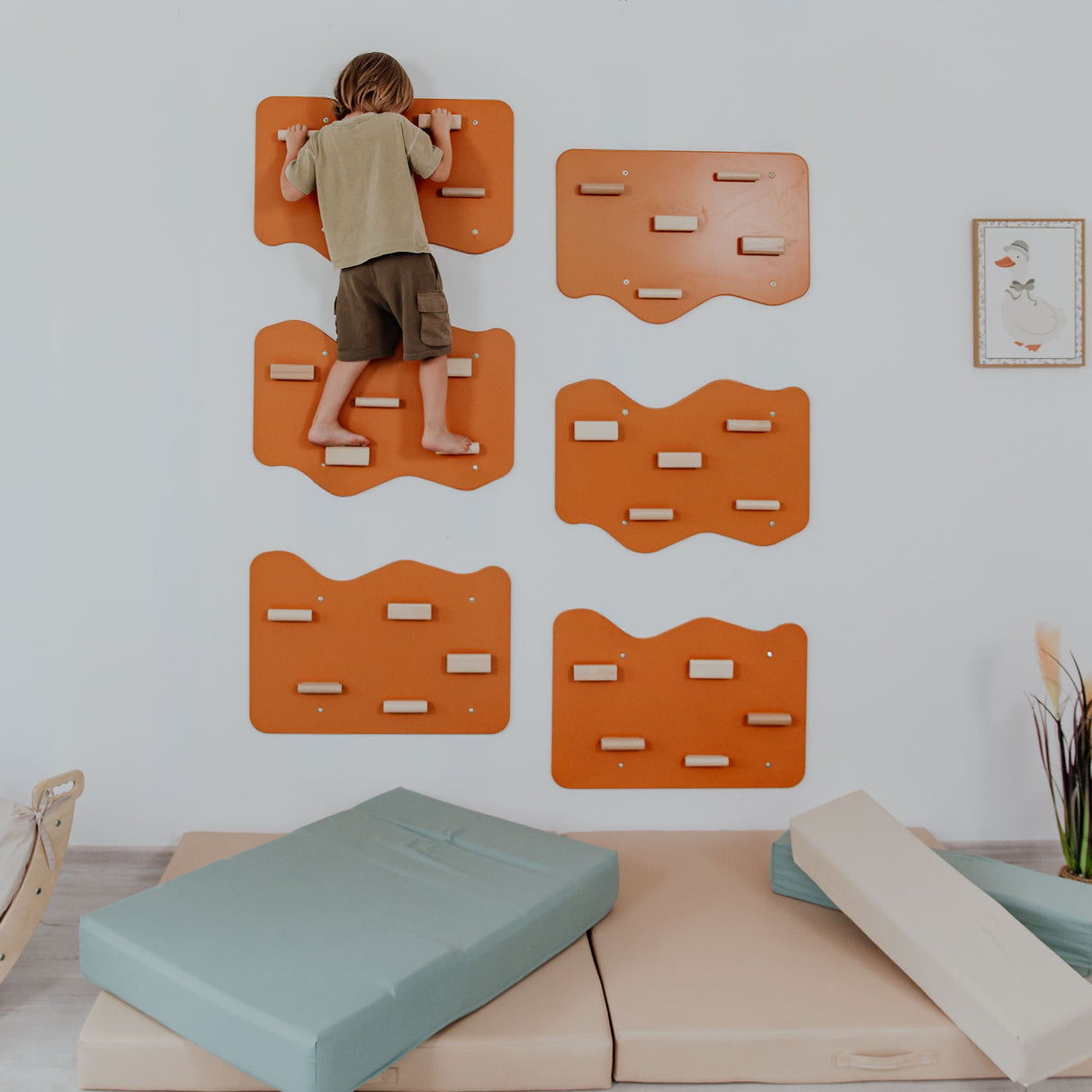 Indoor Rock Wall with Cloud-Shaped Panels & Wooden Climbing Holds for Kids 3-10-Climbing Set-Parc Decor