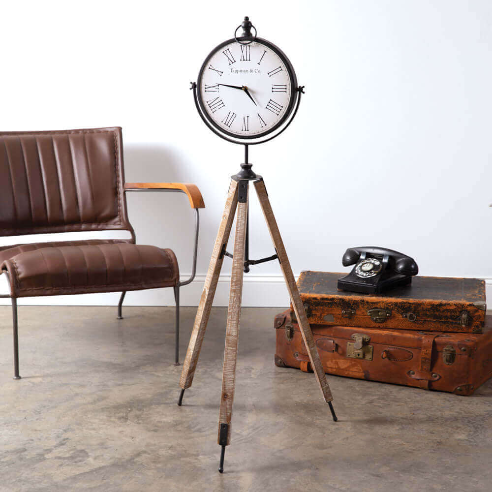 Industrial Antique Tripod Floor Clock-Clocks-Parc Decor