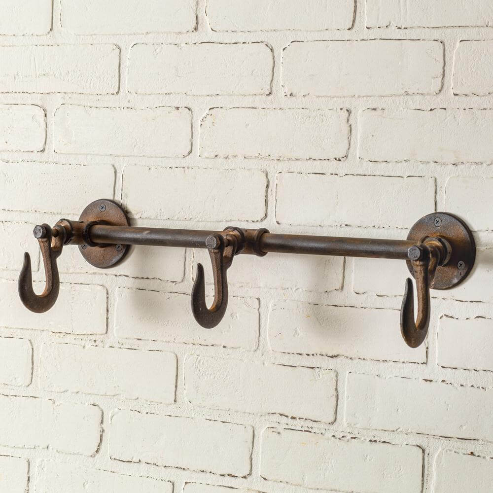 Industrial Three Hook Wall Rack in Cast Iron-wall hooks-Parc Decor