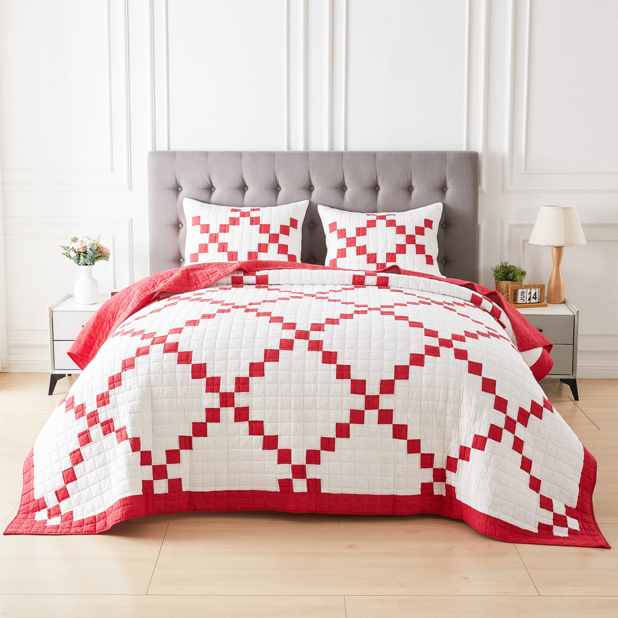 Irish Chain Patchwork Cotton Quilt Set-Quilt-Parc Decor