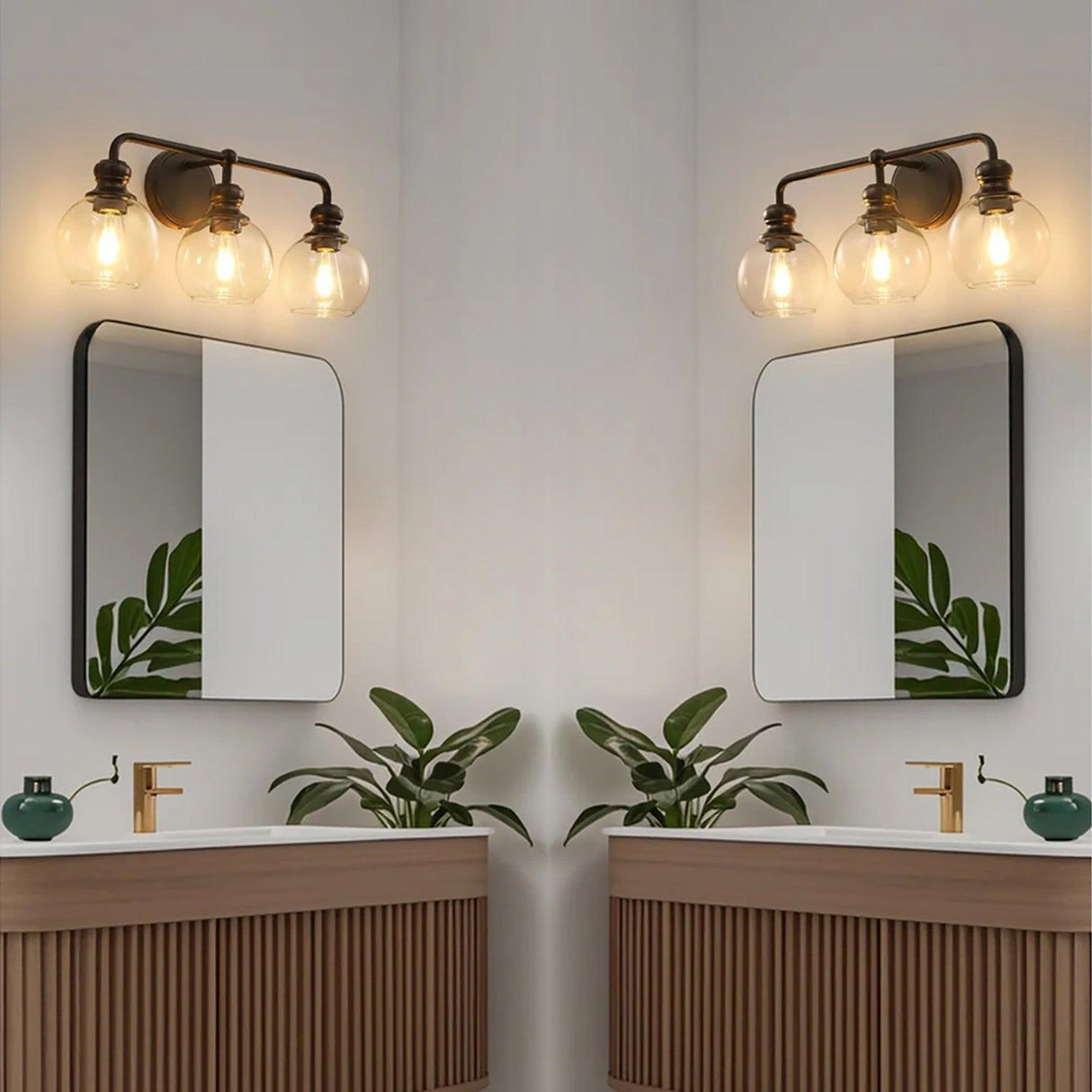 Irvine Black Modern Clear Glass 3-Light Vanity Light-壁灯-Parc Decor