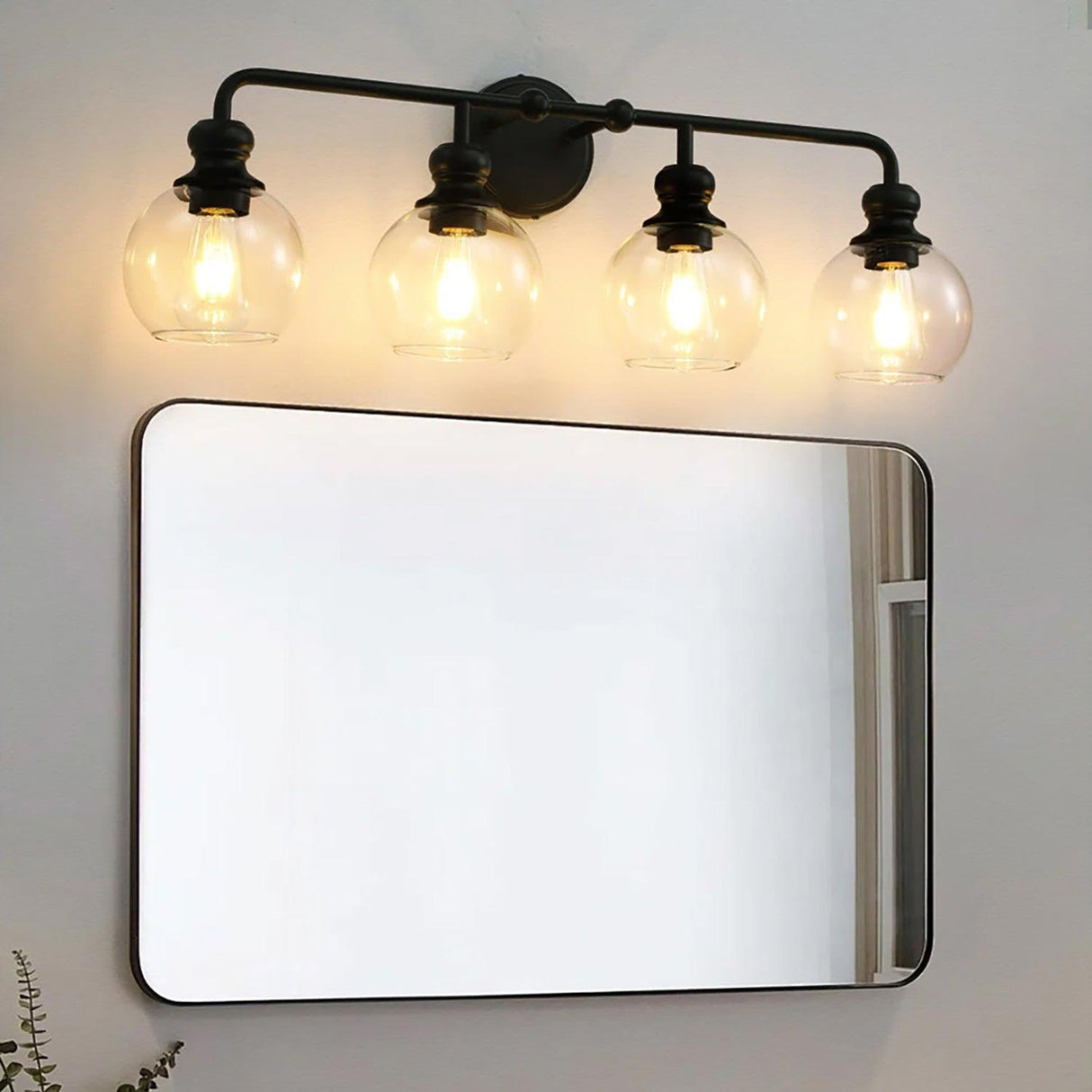 Irvine Black Modern Clear Glass 4-Light Vanity Light-壁灯-Parc Decor