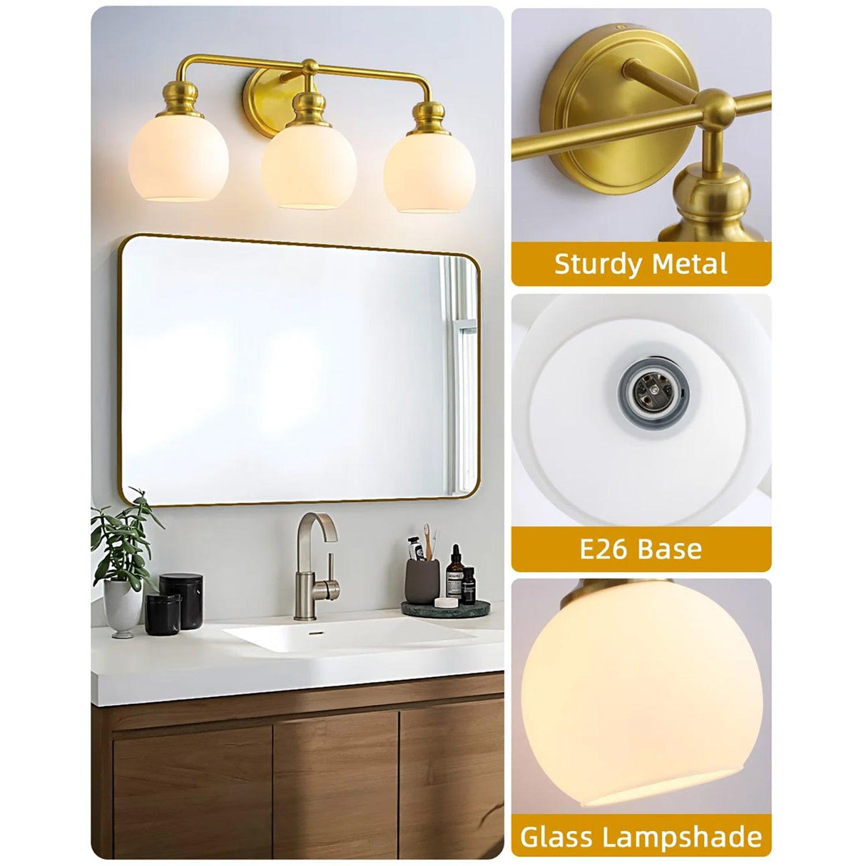 Irvine Gold Modern Frosted Glass 3-Light Vanity Light-壁灯-Parc Decor