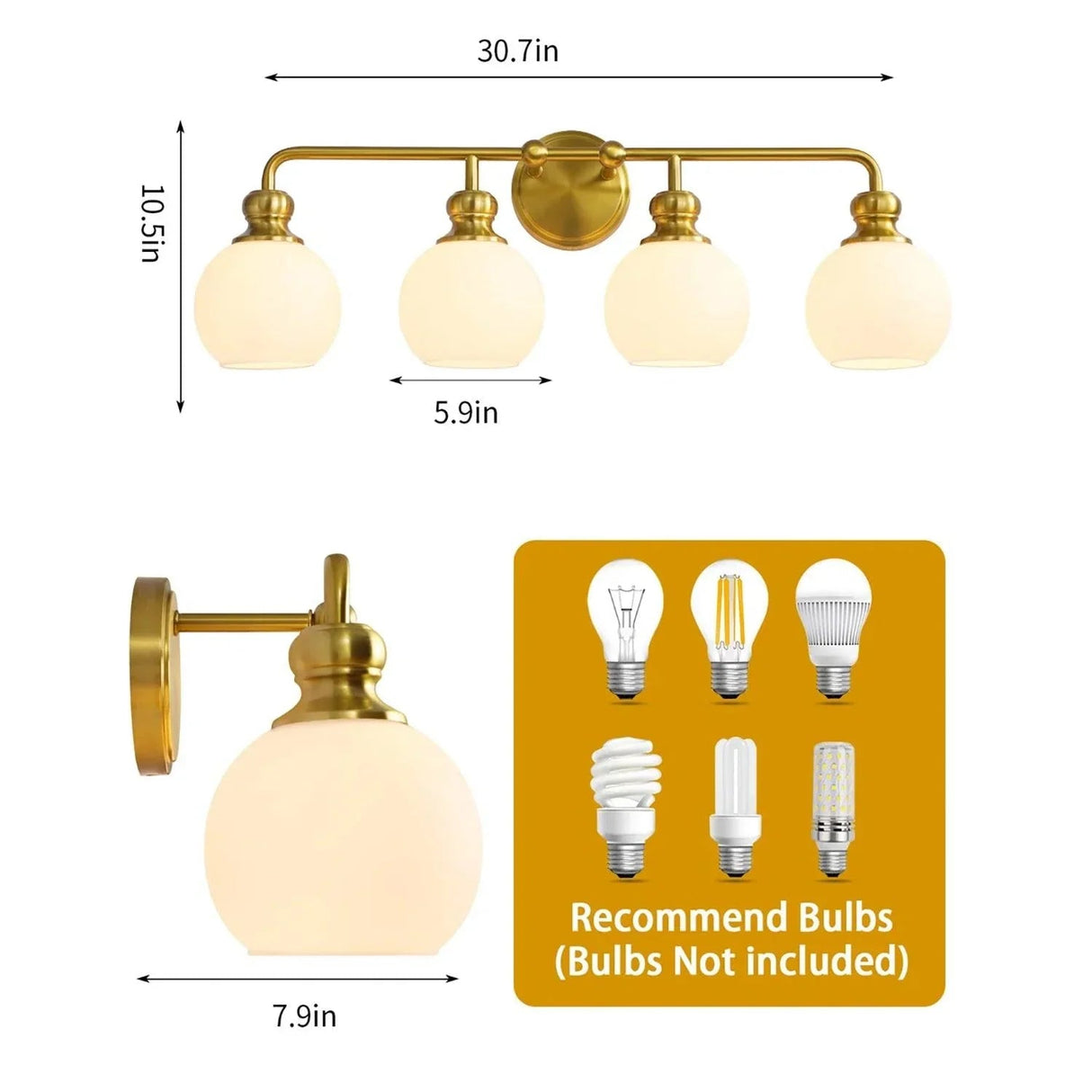 Irvine Gold Modern Frosted Glass 4-Light Vanity Light