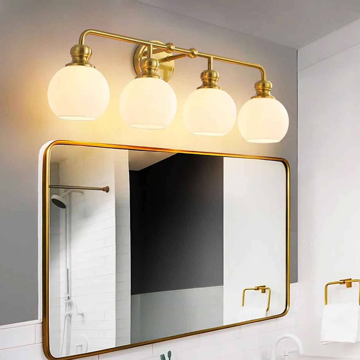 Irvine Gold Modern Frosted Glass 4-Light Vanity Light-壁灯-Parc Decor