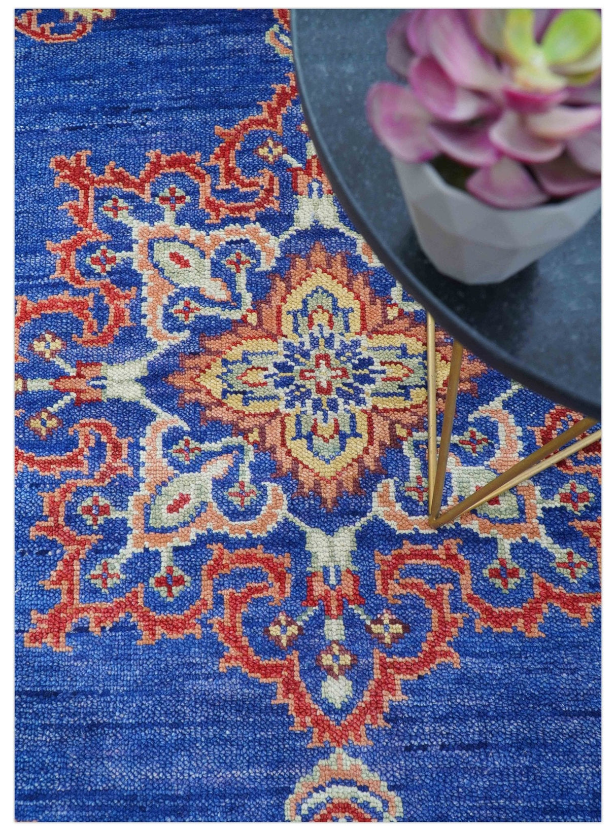Isfahan Custom Made Traditional Blue And Beige Hand Knotted Wool Rug