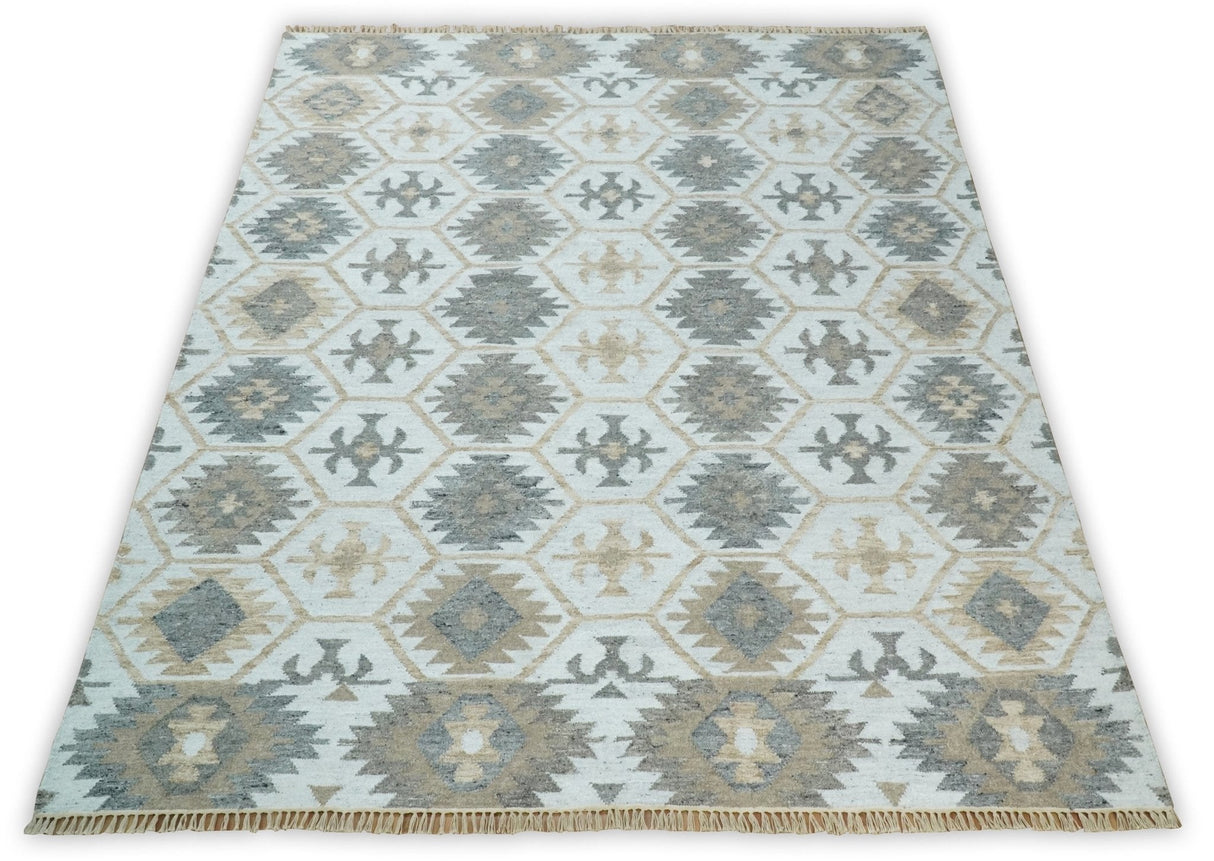 Ivory And Beige Modern Style Fine Wool and Viscose Rug