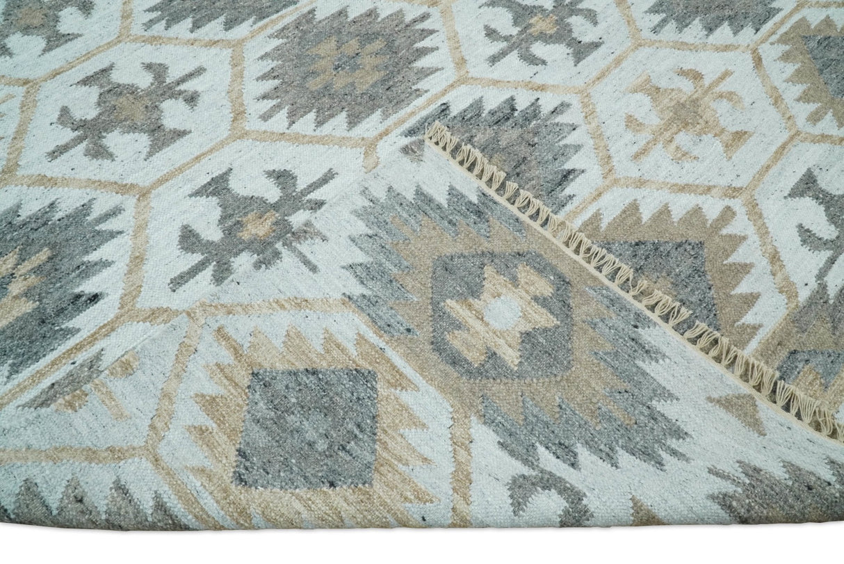 Ivory And Beige Modern Style Fine Wool and Viscose Rug