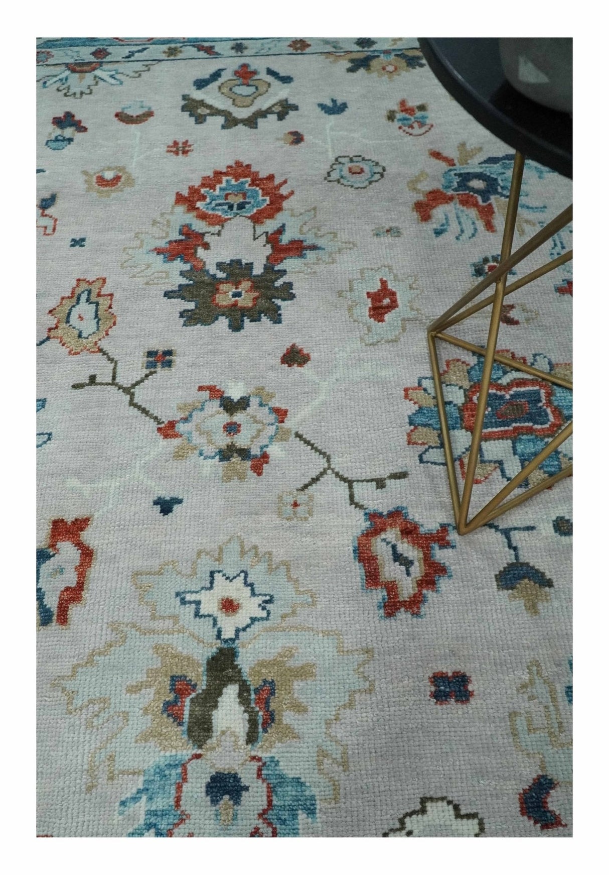 Ivory and Blue Hand knotted Traditional Oushak wool Area Rug