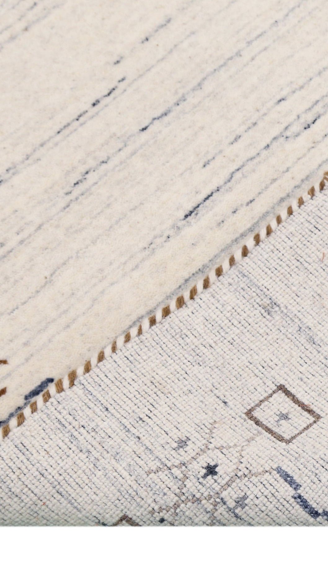 Ivory And Blue Tribal Border Design Hand Loomed Wool Area Rug