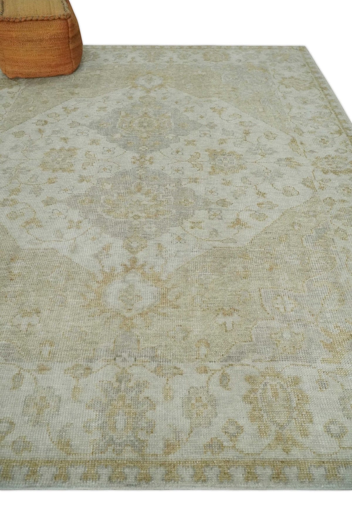 Ivory and Brown distressed finished Traditional Floral Low Pile Multi Size wool Area Rug