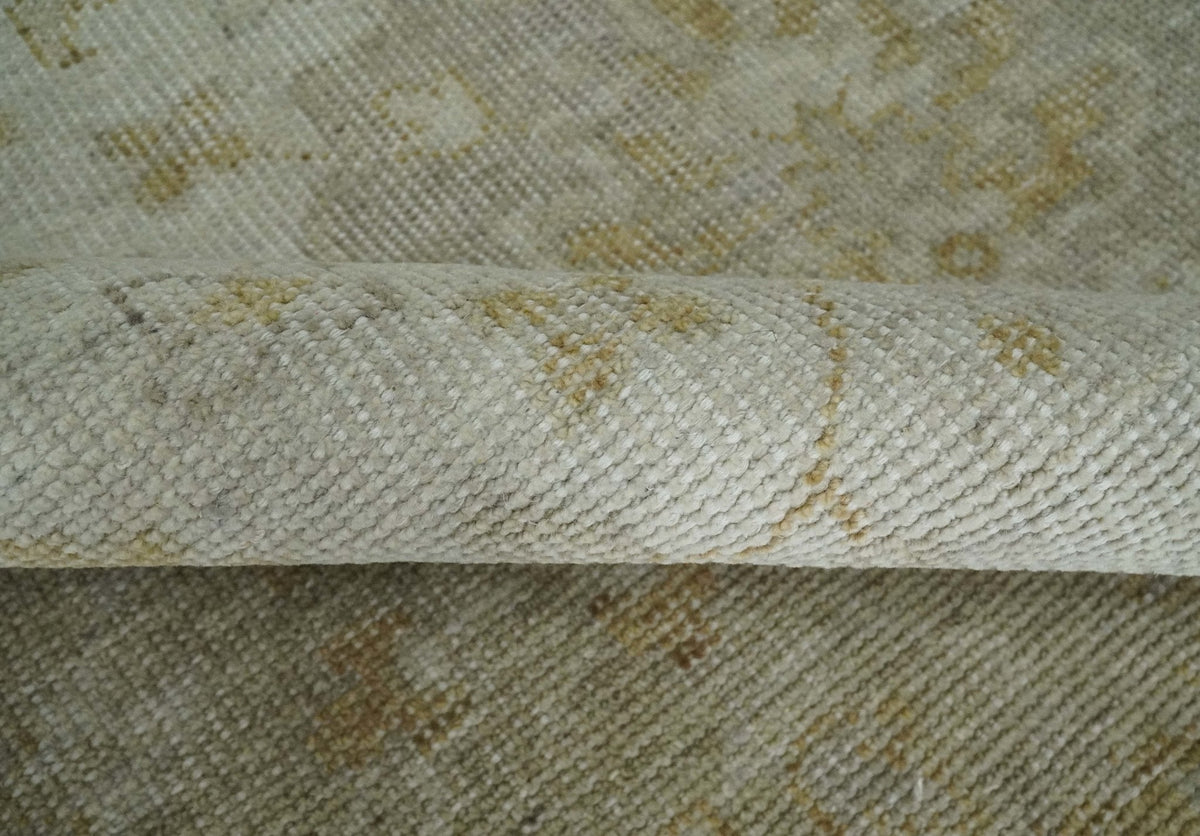 Ivory and Brown distressed finished Traditional Floral Low Pile Multi Size wool Area Rug