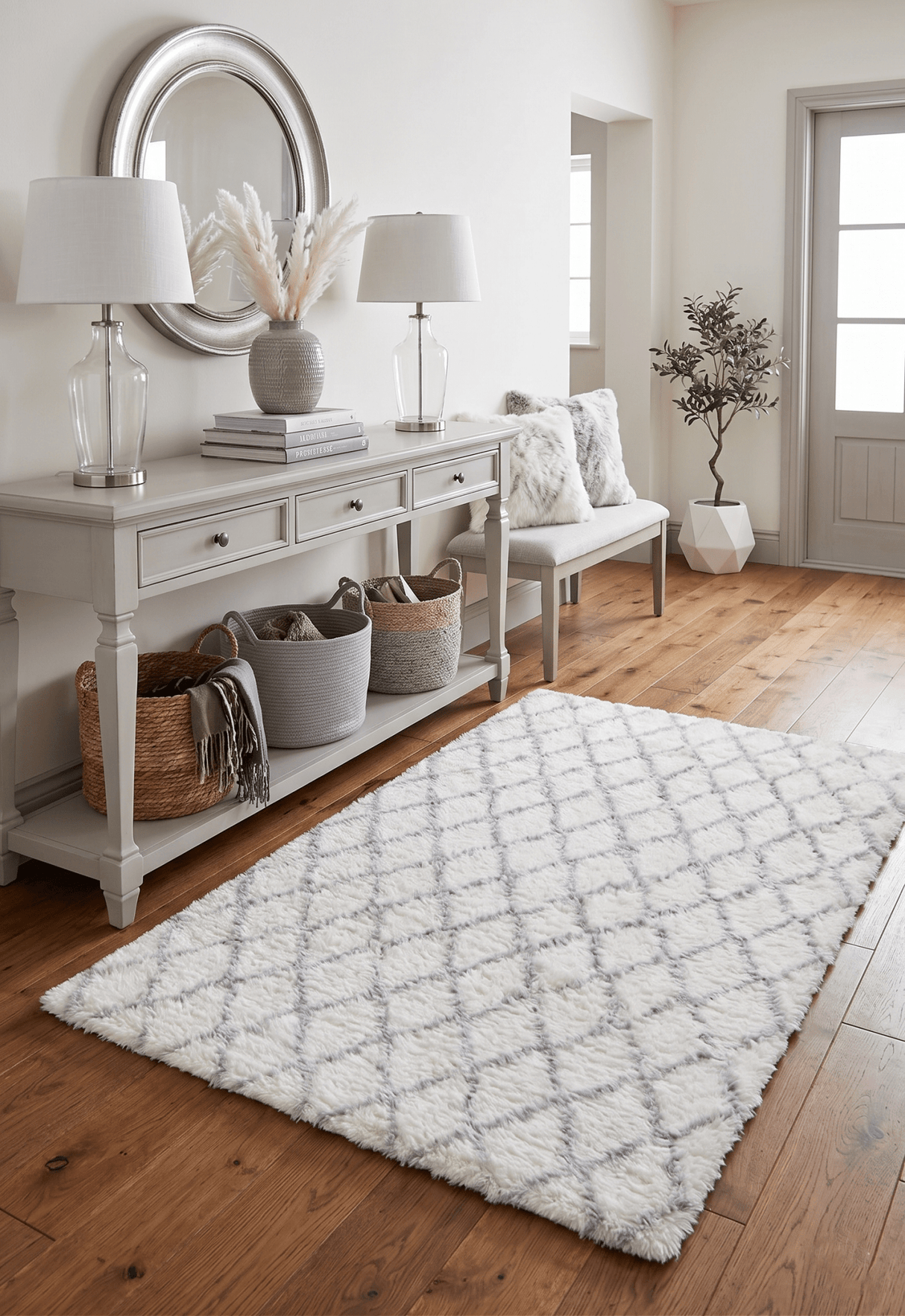 Ivory and Charcoal Modern Style Handmade Wool Area Rug