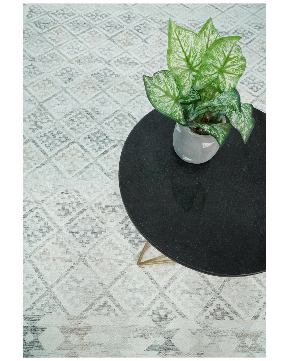 Ivory and Gray Modern Geometrical Hand Woven Wool Rug