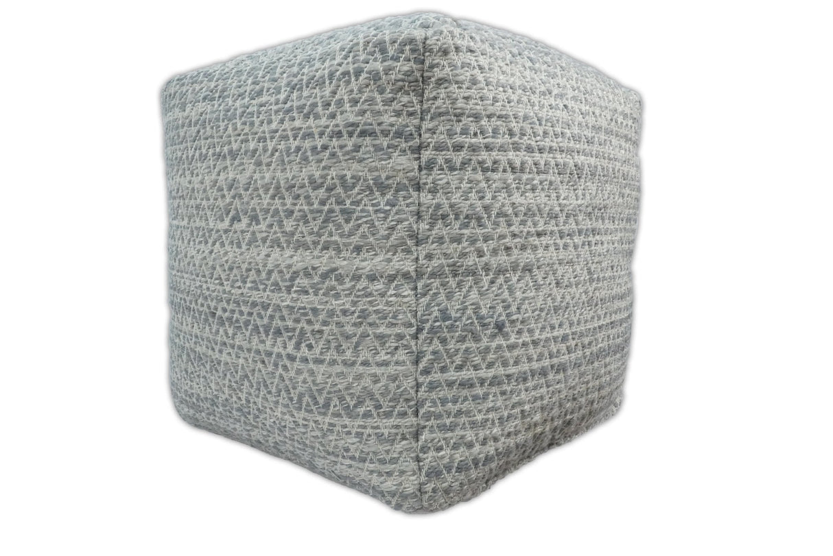 Ivory and GRAY Modern Handwoven Gray Blue Pouf Ottoman Made with Viscose, Contemporary Chevron Design, footstool, couch, side table | TRD109-Pouf-Parc Decor