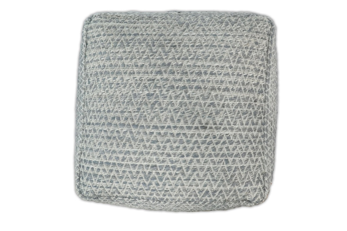 Ivory and GRAY Modern Handwoven Gray Blue Pouf Ottoman Made with Viscose, Contemporary Chevron Design, footstool, couch, side table | TRD109-Pouf-Parc Decor