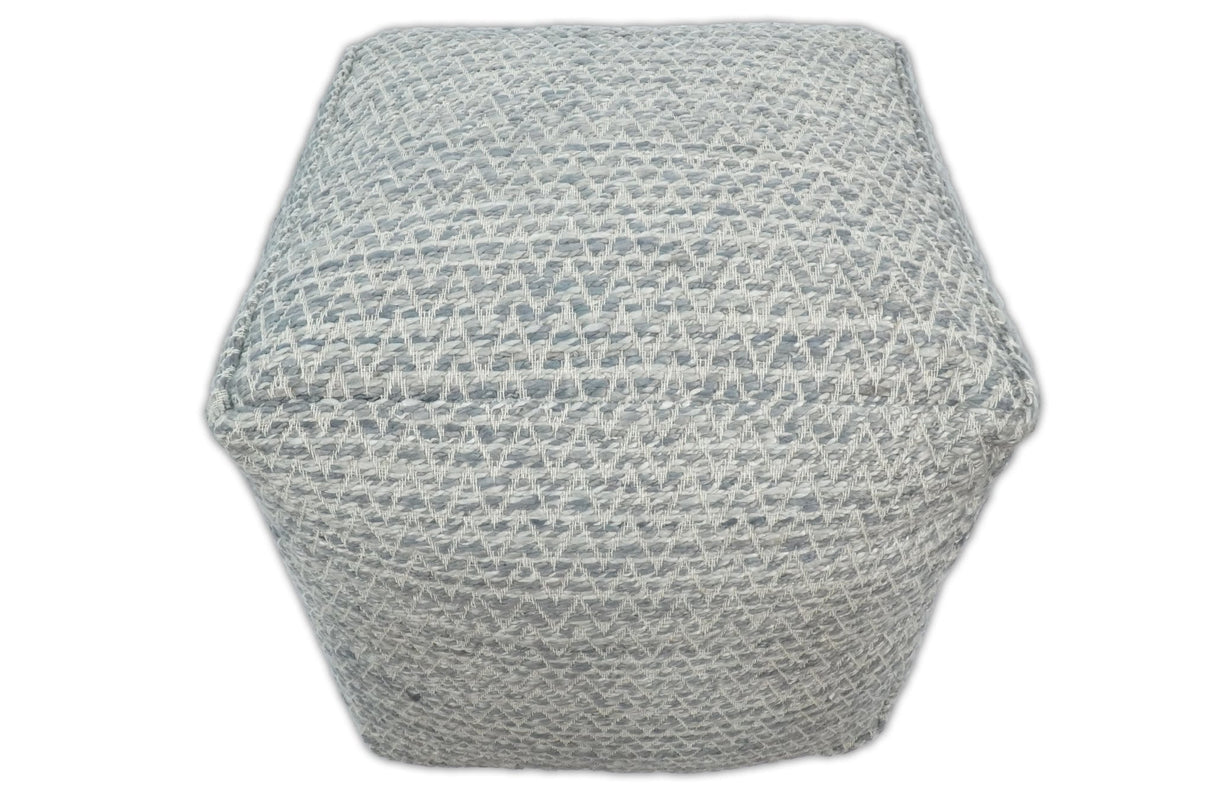 Ivory and GRAY Modern Handwoven Gray Blue Pouf Ottoman Made with Viscose, Contemporary Chevron Design, footstool, couch, side table | TRD109-Pouf-Parc Decor