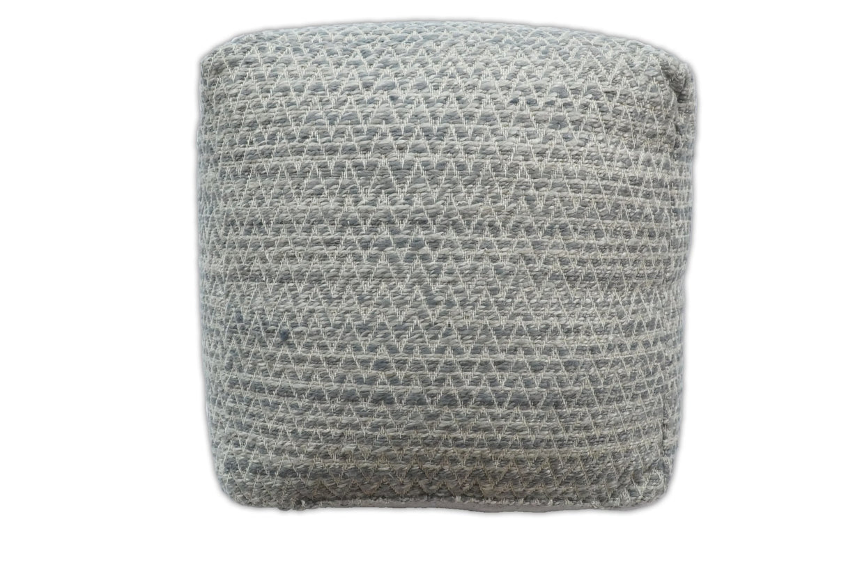 Ivory and GRAY Modern Handwoven Gray Blue Pouf Ottoman Made with Viscose, Contemporary Chevron Design, footstool, couch, side table | TRD109-Pouf-Parc Decor