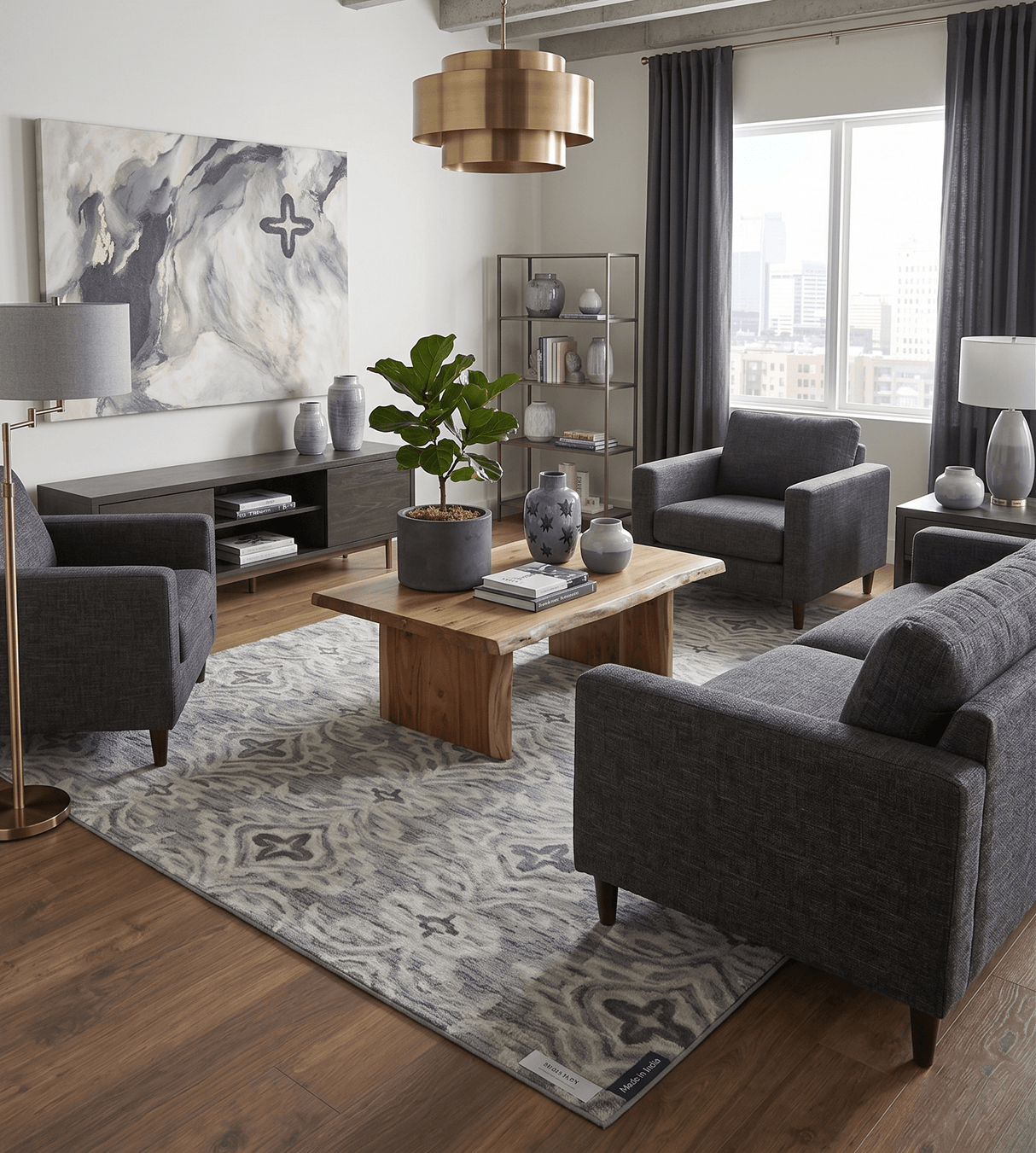 Ivory And Gray Modern Style Hand Tufted Wool Area rug