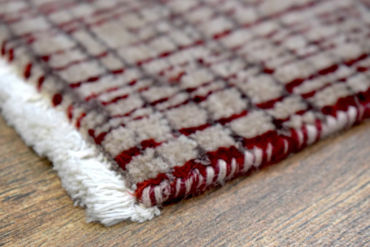 Ivory and Maroon Modern Style Hand Knotted 2x3 Wool Area Rug