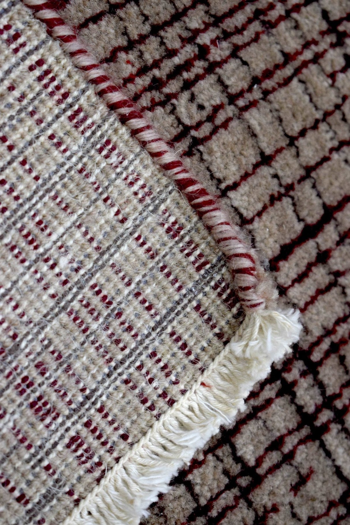 Ivory and Maroon Modern Style Hand Knotted 2x3 Wool Area Rug