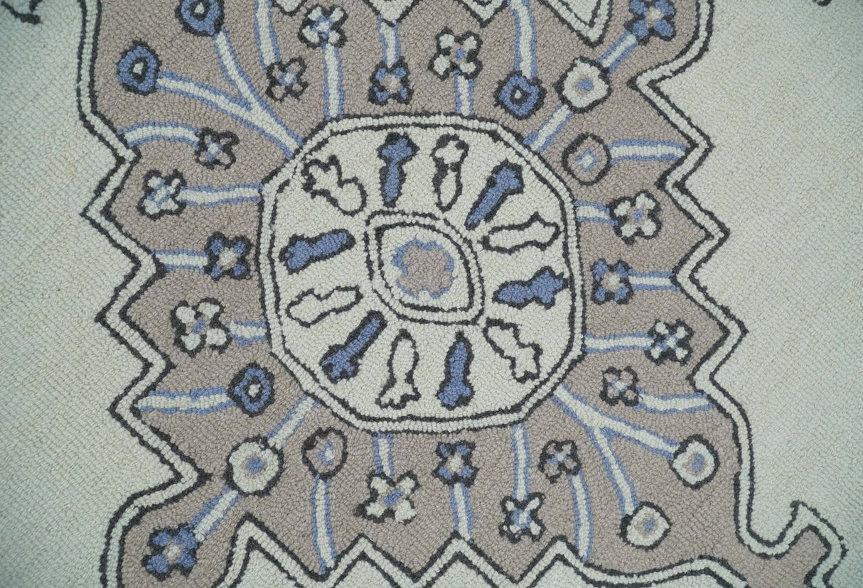 Ivory and Peach Persian Style Tribal Hand Tufted Wool Area Rug
