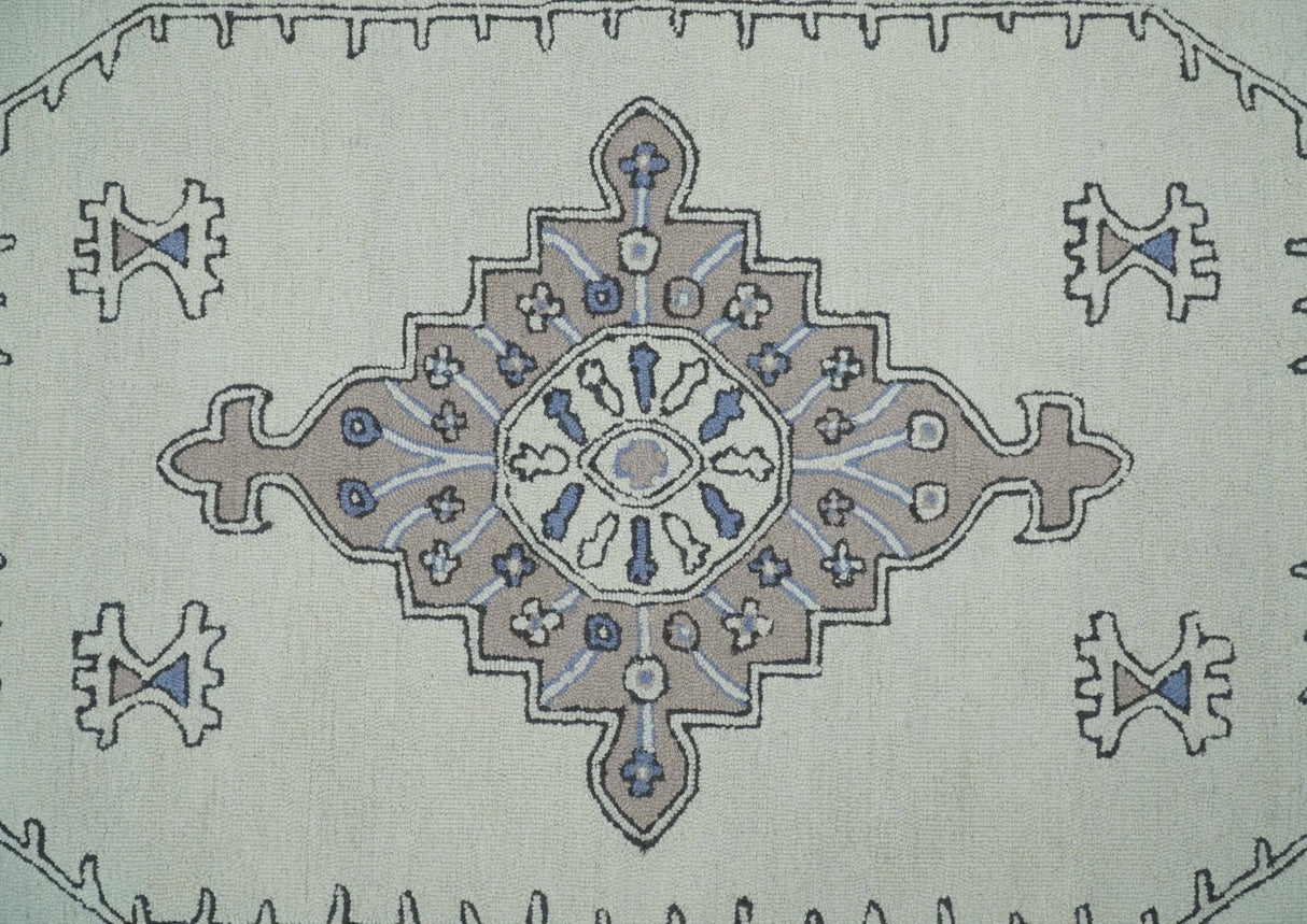 Ivory and Peach Persian Style Tribal Hand Tufted Wool Area Rug