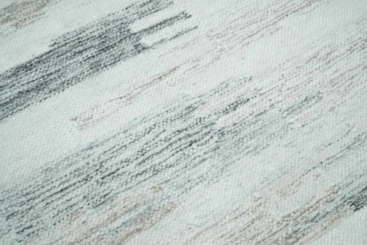 Ivory and Silver fine Wool and Viscose Kilim Rug