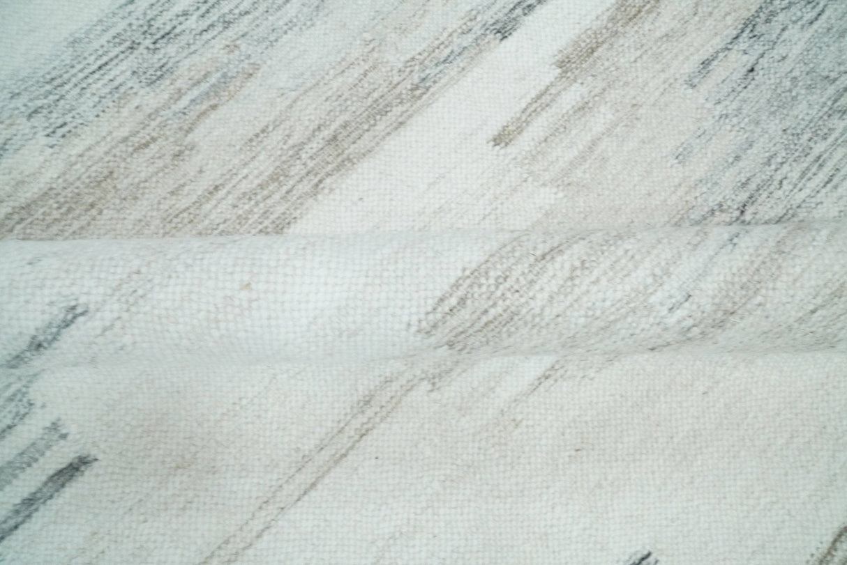 Ivory and Silver fine Wool and Viscose Kilim Rug