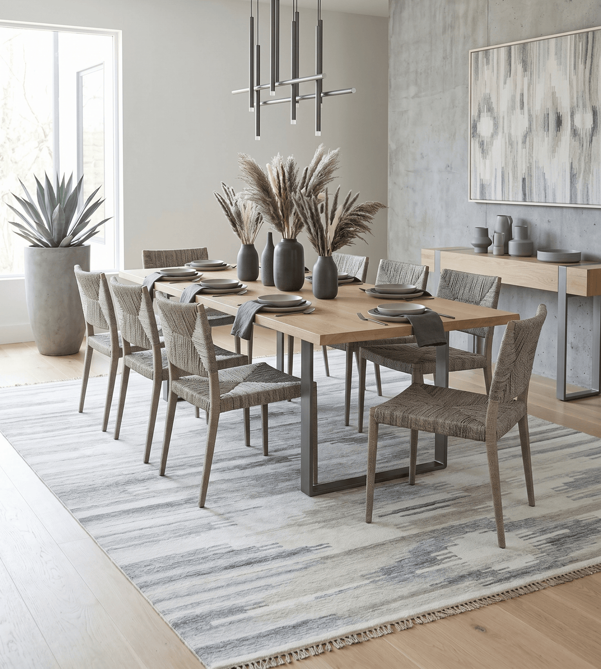 Ivory and Silver fine Wool and Viscose Kilim Rug