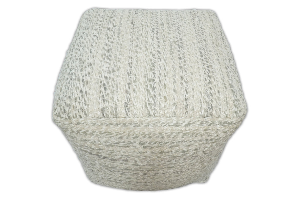 Ivory, Beige and Gray Modern Chevron Handwoven Beige Pouf Ottoman Made with Viscose, Contemporary Chevron Design, Footstool, Couch, Side table | TRD110-Pouf-Parc Decor