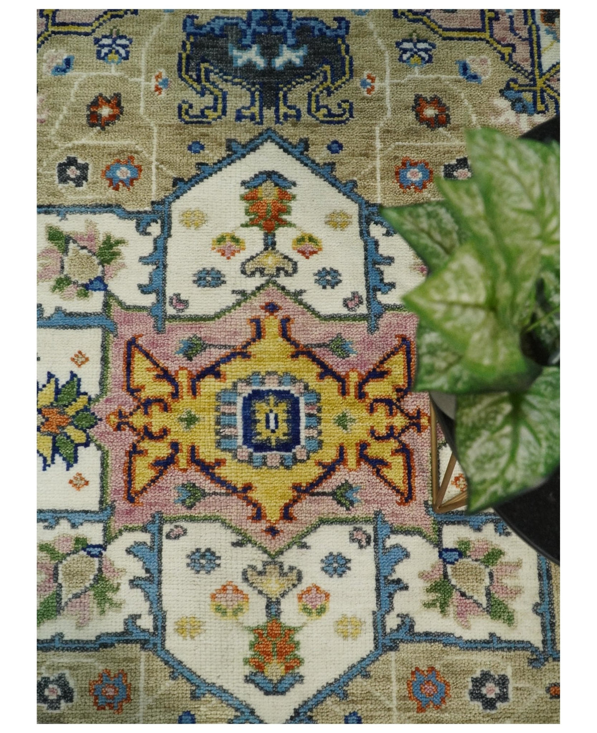 Ivory, Beige, Blue and Charcoal Traditional Heriz Hand Knotted Multi Size Wool Area Rug-Parc Decor