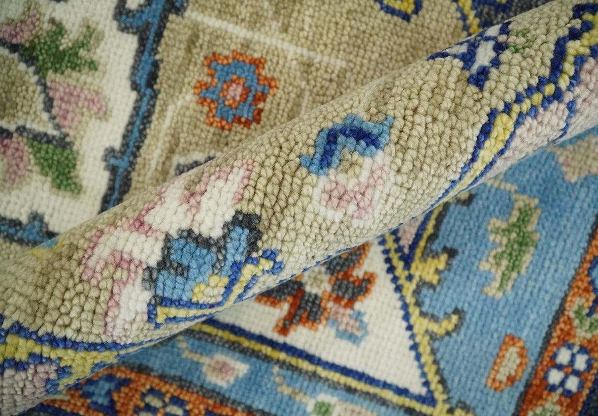 Ivory, Beige, Blue and Charcoal Traditional Heriz Hand Knotted Multi Size Wool Area Rug-Parc Decor