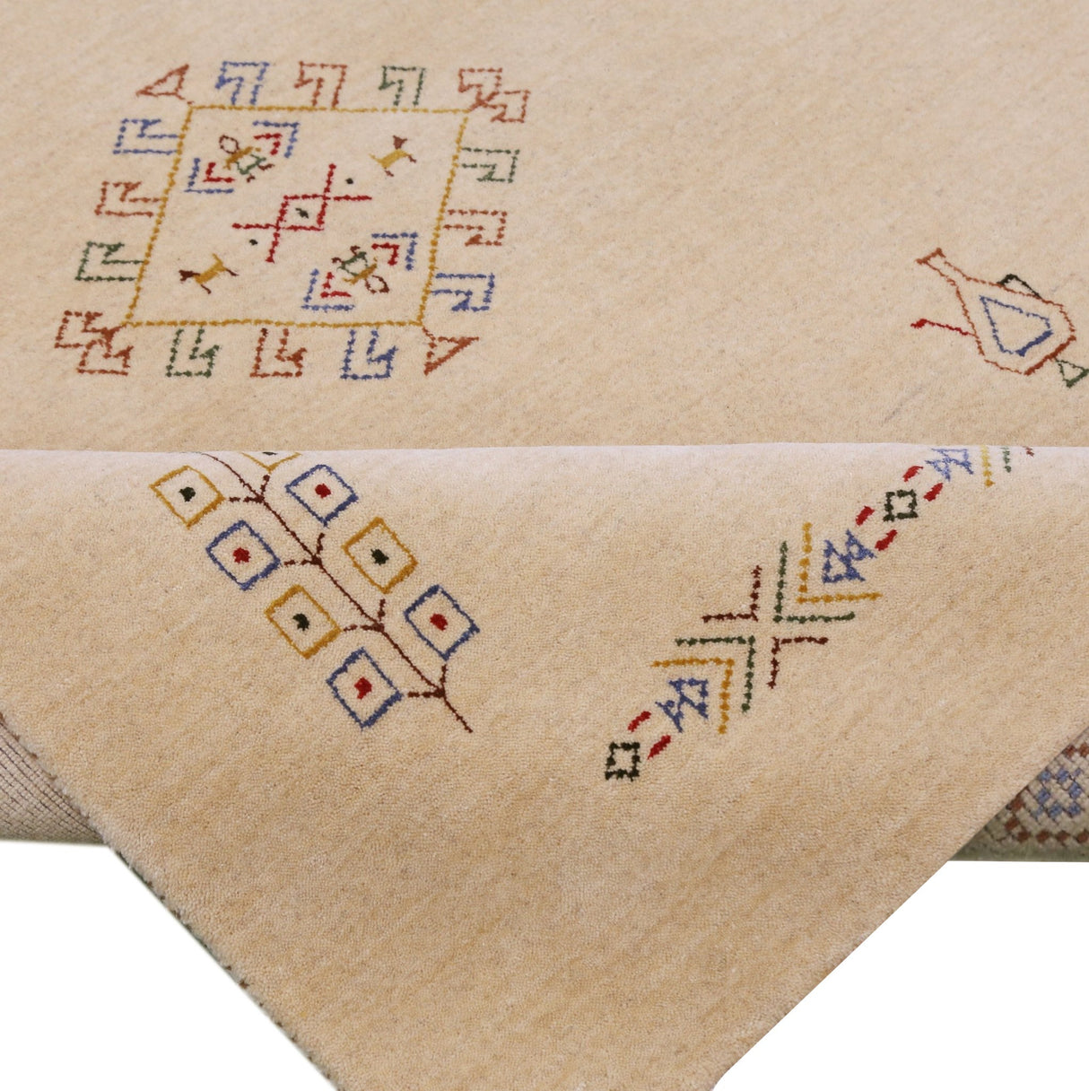 Ivory Border Patterns Hand Loomed Wool Area Rug