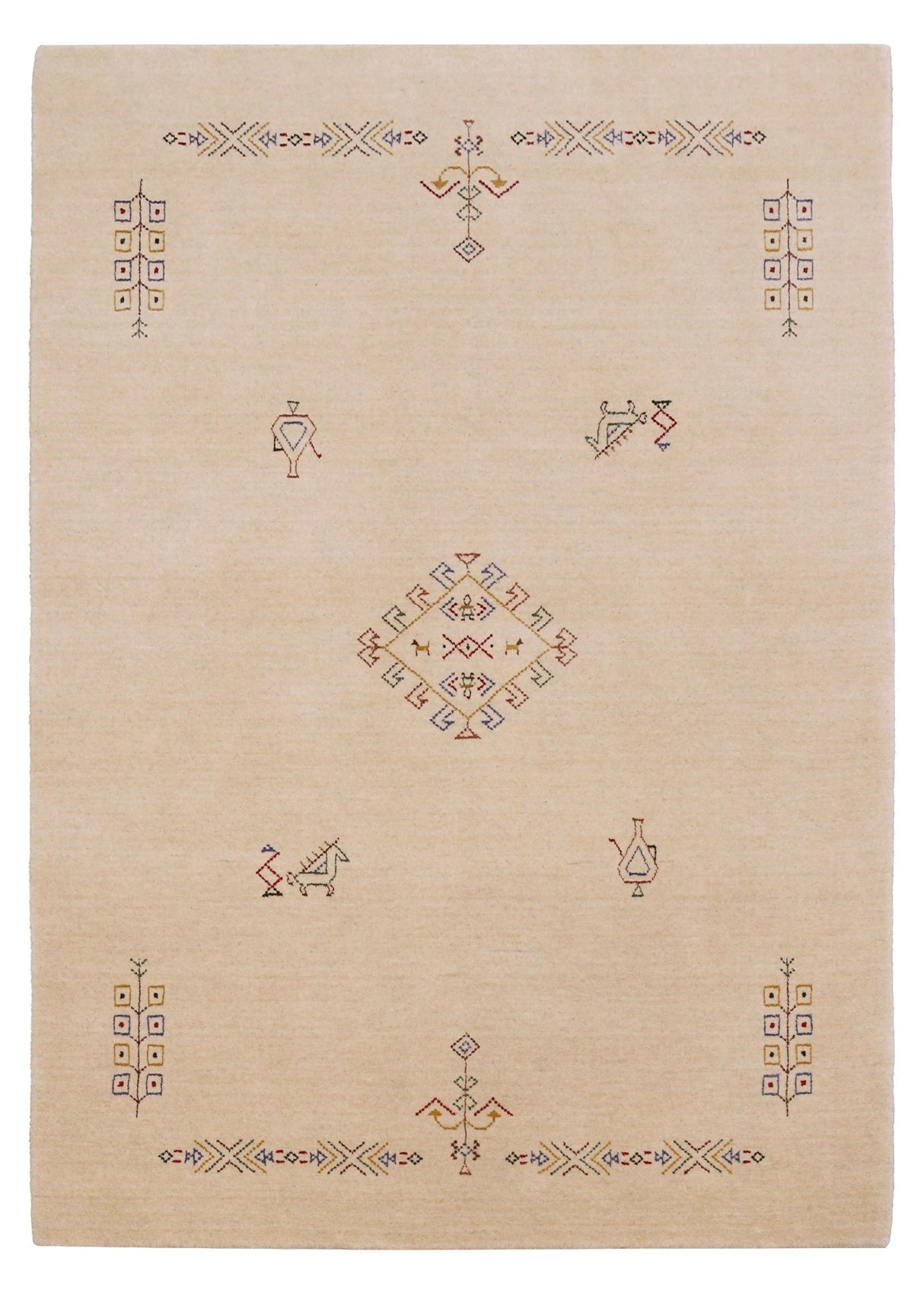 Ivory Border Patterns Hand Loomed Wool Area Rug