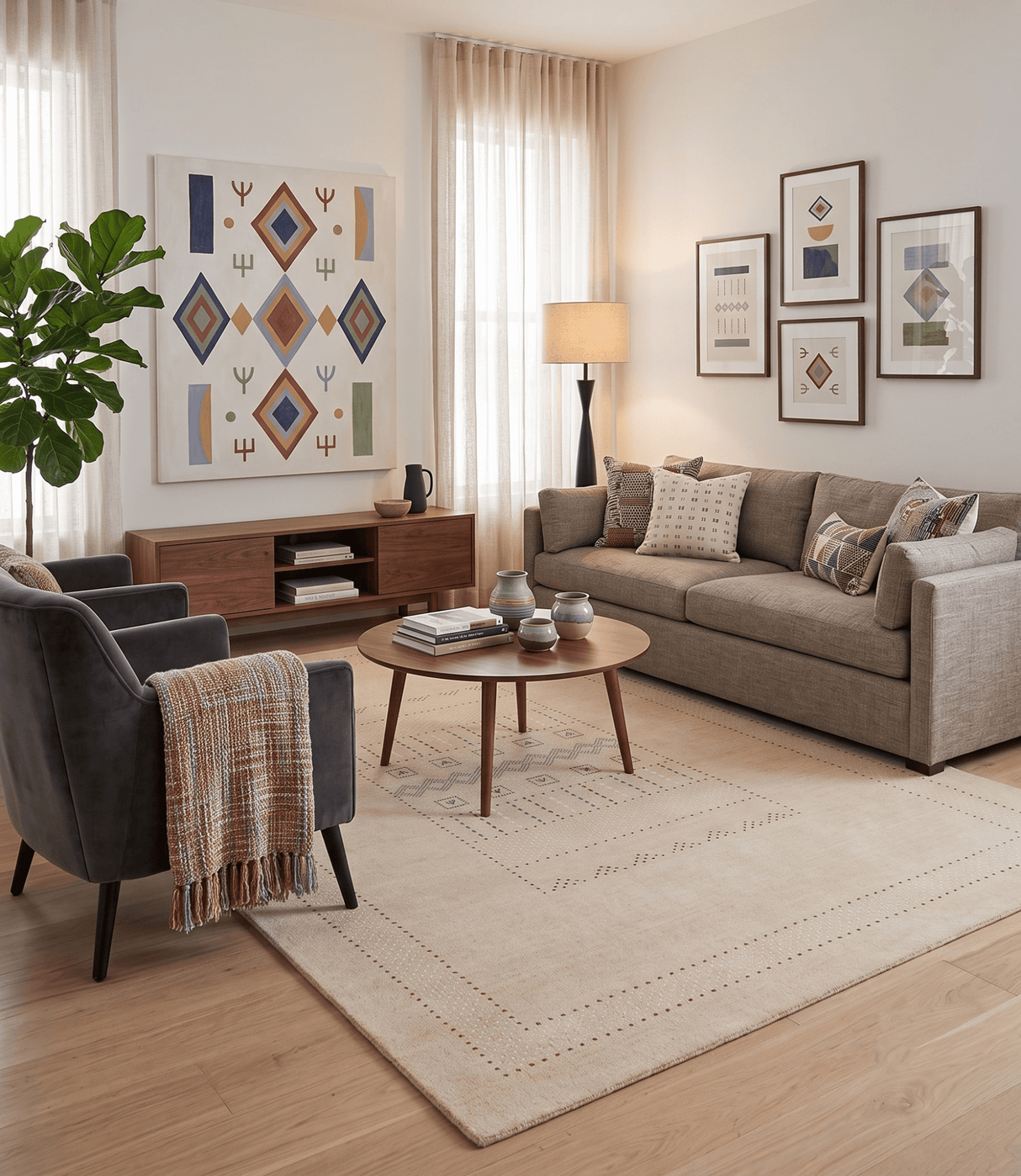 Ivory Contemporary Design Hand Loomed Wool Area Rug
