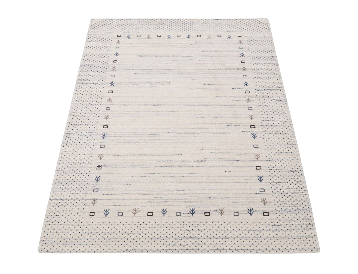 Ivory Contemporary Gabbeh Border Design Hand Loomed Wool Rug