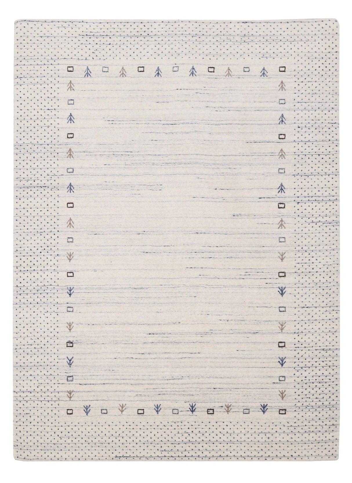 Ivory Contemporary Gabbeh Border Design Hand Loomed Wool Rug