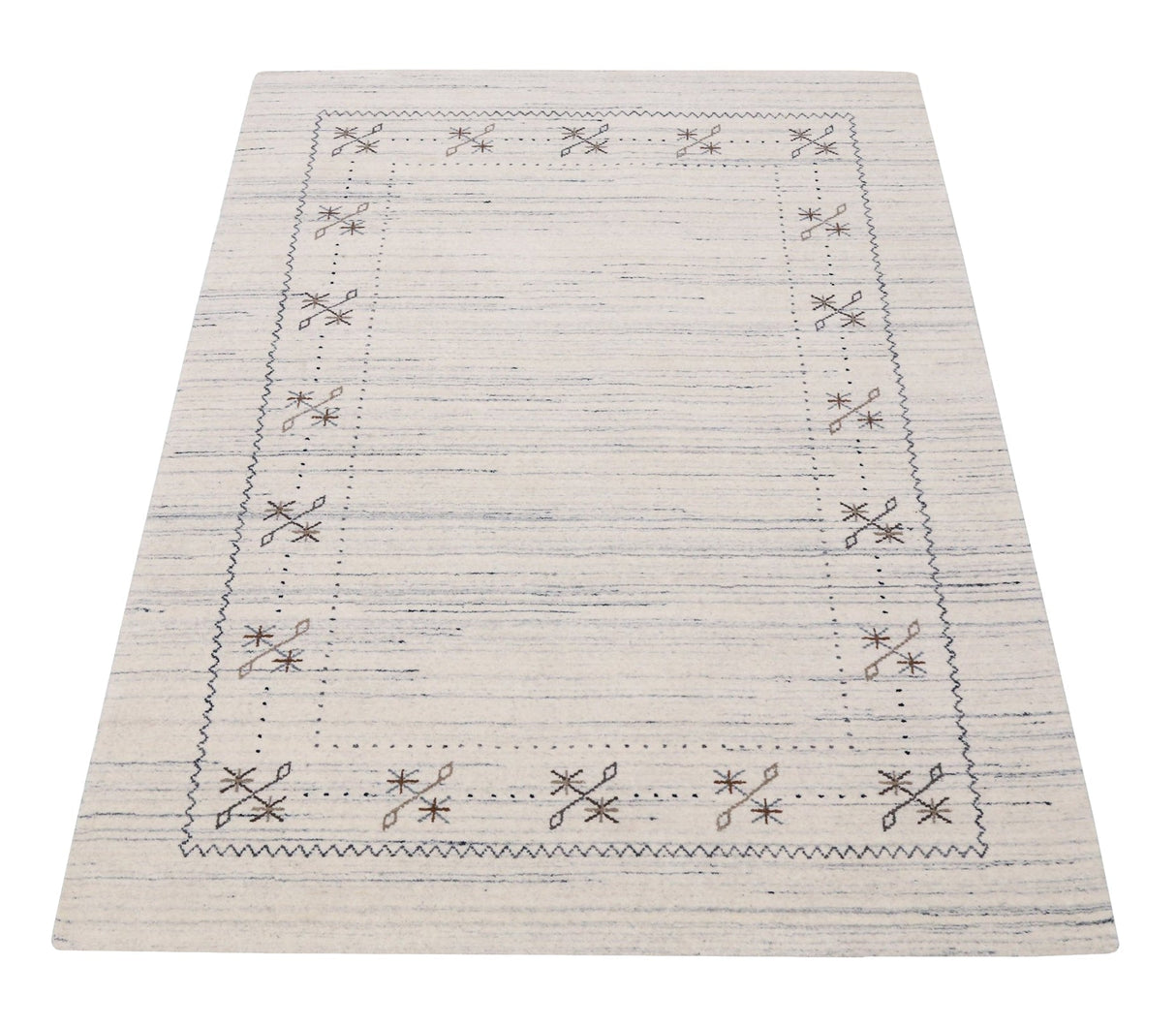 Ivory Gabbeh Border Design Hand Loomed Wool Rug