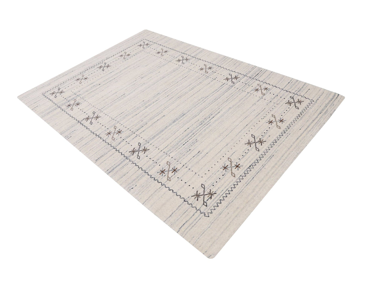 Ivory Gabbeh Border Design Hand Loomed Wool Rug