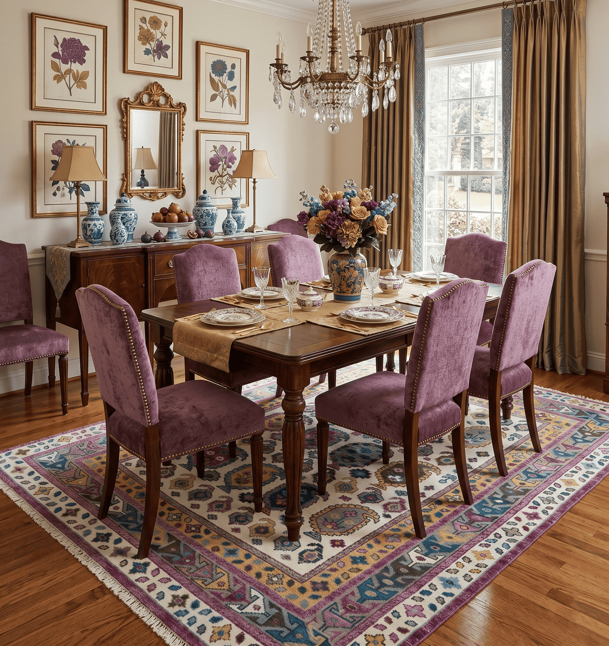Ivory, Gold and Pink Hand knotted Traditional Design Wool Area Rug