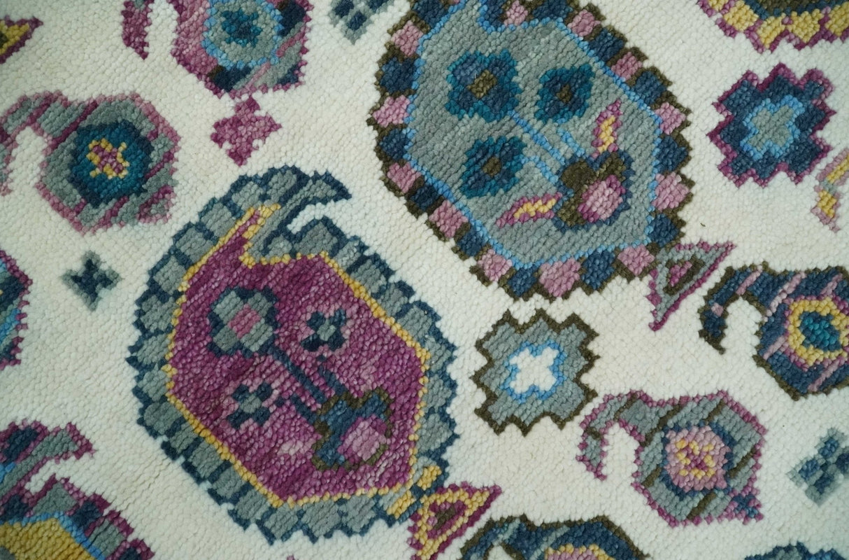 Ivory, Gold and Pink Hand knotted Traditional Design Wool Area Rug