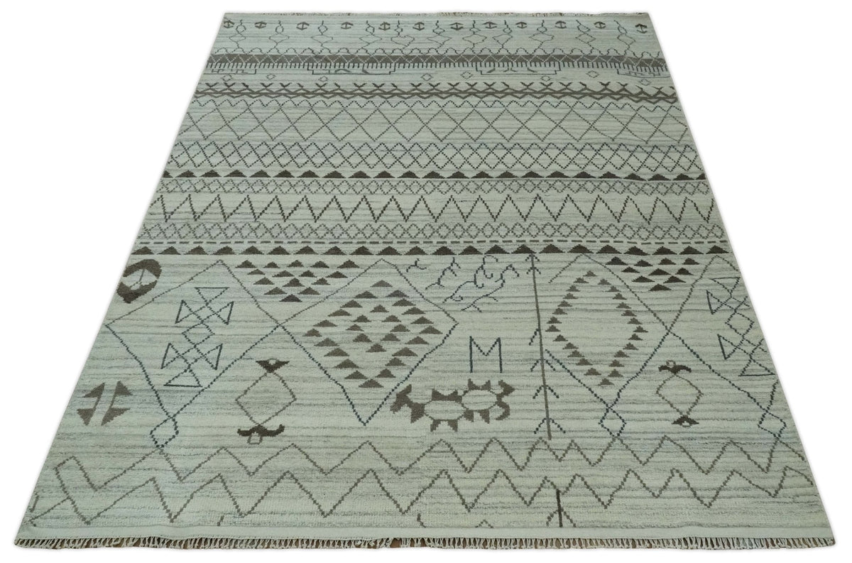 Ivory, Gray and Charcoal Hand Knotted Multi size Southwestern wool area Rug