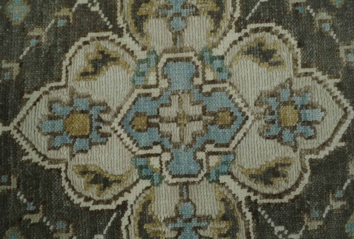 Ivory, Green and Beige Traditional Medallion Hand knotted Multi Size wool Area Rug