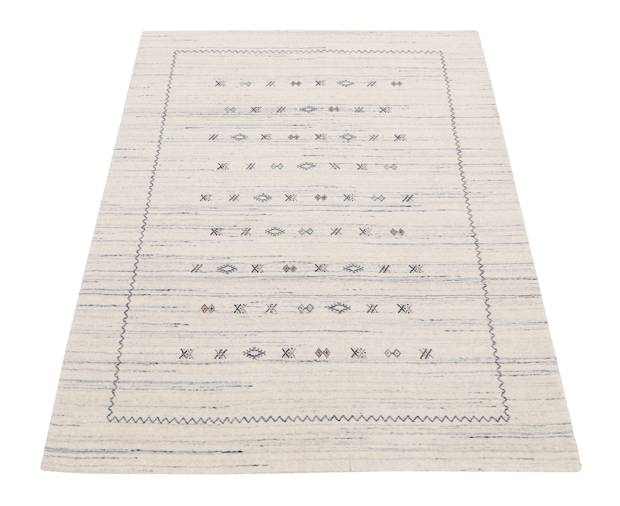 Ivory Modern Tribals Design Hand Loomed Wool Area Rug